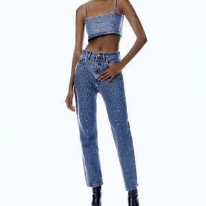 NWT Zara rhinestone straight jeans
